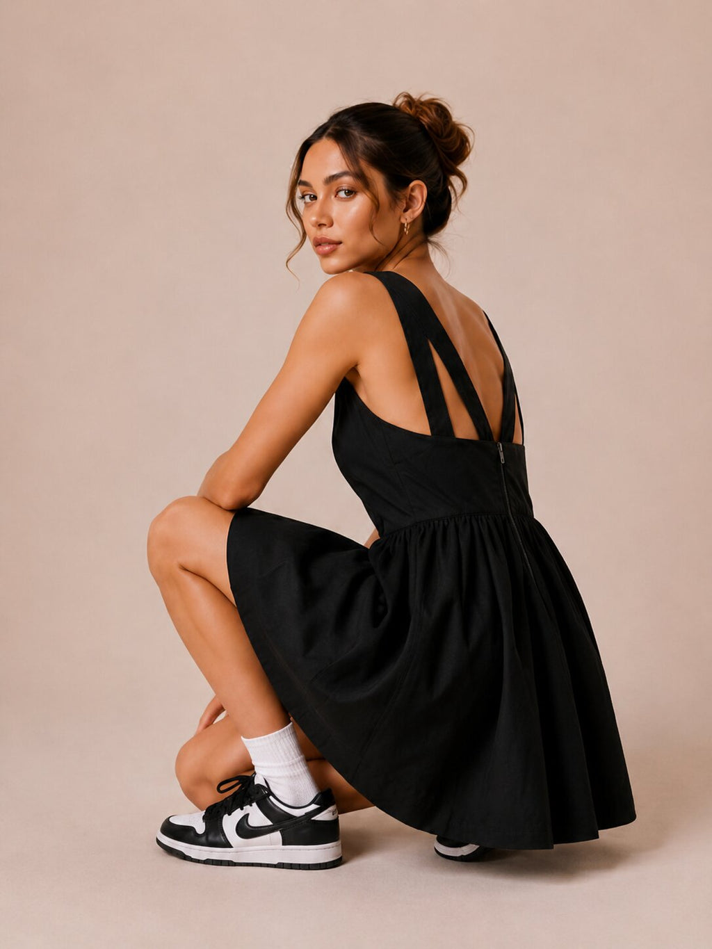Black Cross Back Fit & Flare Mini Dress