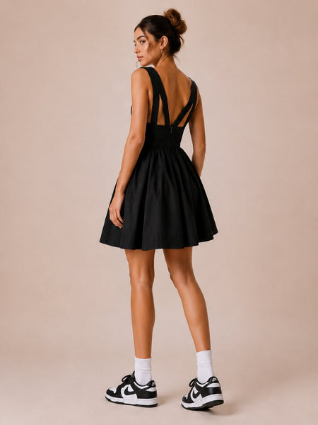 Short Flowy Black Dress Black Dress Flowy Short Flowy Dress With V-neck And Folded Sleeves