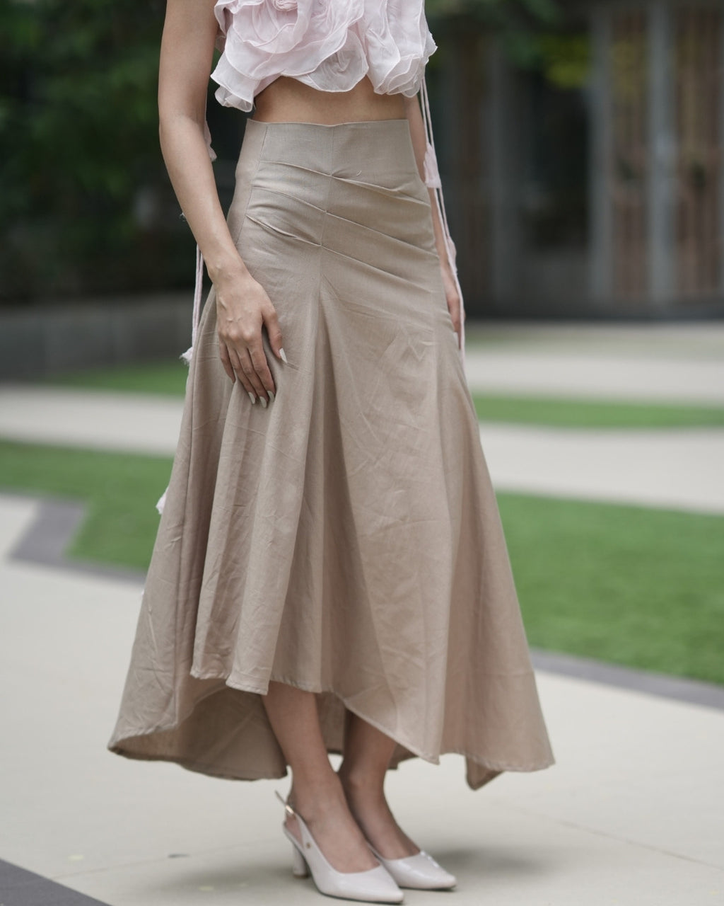 Pleated Khadi Long Skirt