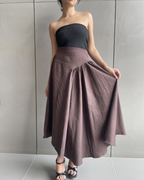 Pleated Khadi Long brown Skirt