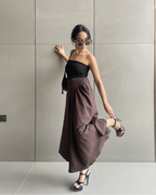 Pleated Khadi Long brown Skirt