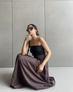 Pleated Khadi Long brown Skirt