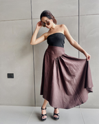 Pleated Khadi Long brown Skirt