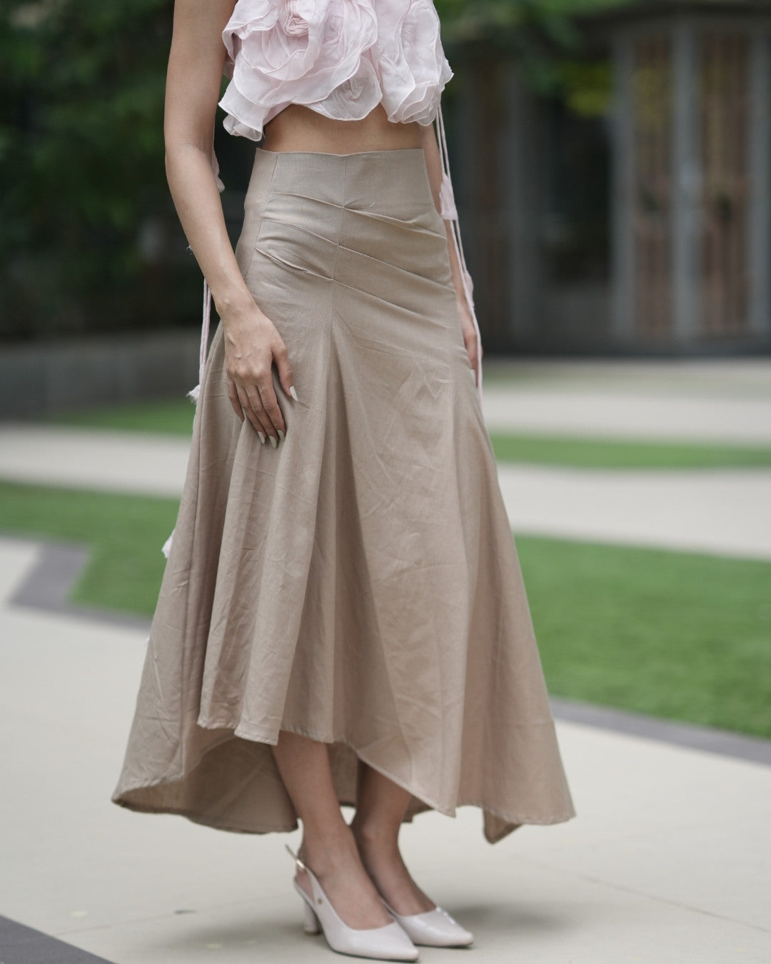 Pleated Khadi Long Skirt