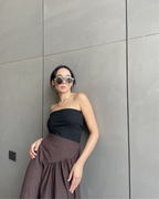 Pleated Khadi Long brown Skirt