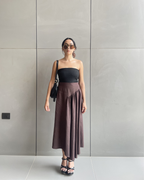 Pleated Khadi Long brown Skirt
