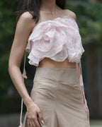 Rosé Ruffle Cotton Satin Tube Top