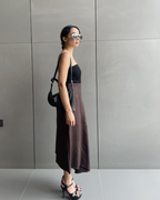 Pleated Khadi Long brown Skirt