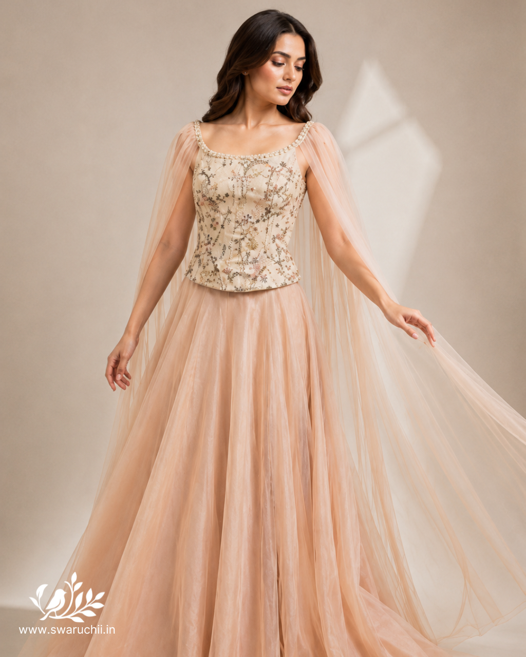 Blush Embroidered Corset Top & Flared Skirt Set