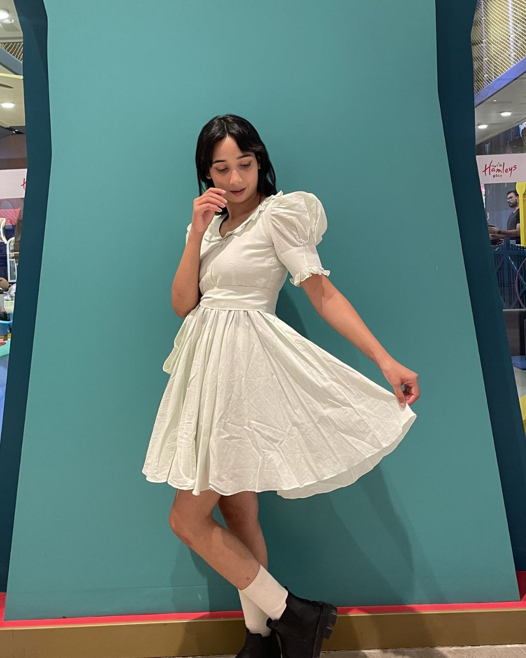 Light Green Vintage Cotton Mini Dress