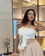 White Cotton Satin floral Tube Top