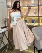 White Cotton Satin floral Tube Top
