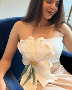 White Cotton Satin floral Tube Top