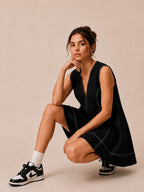 Black V-Neck A-Line Mini Dress