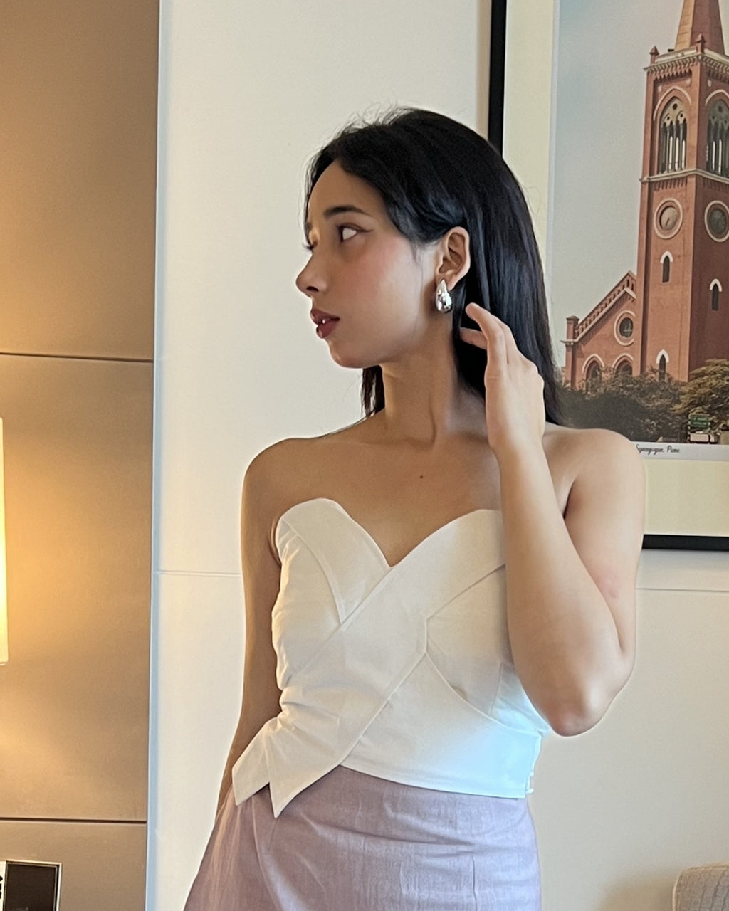 Sweetheart Neck Cotton Satin white Tube Top