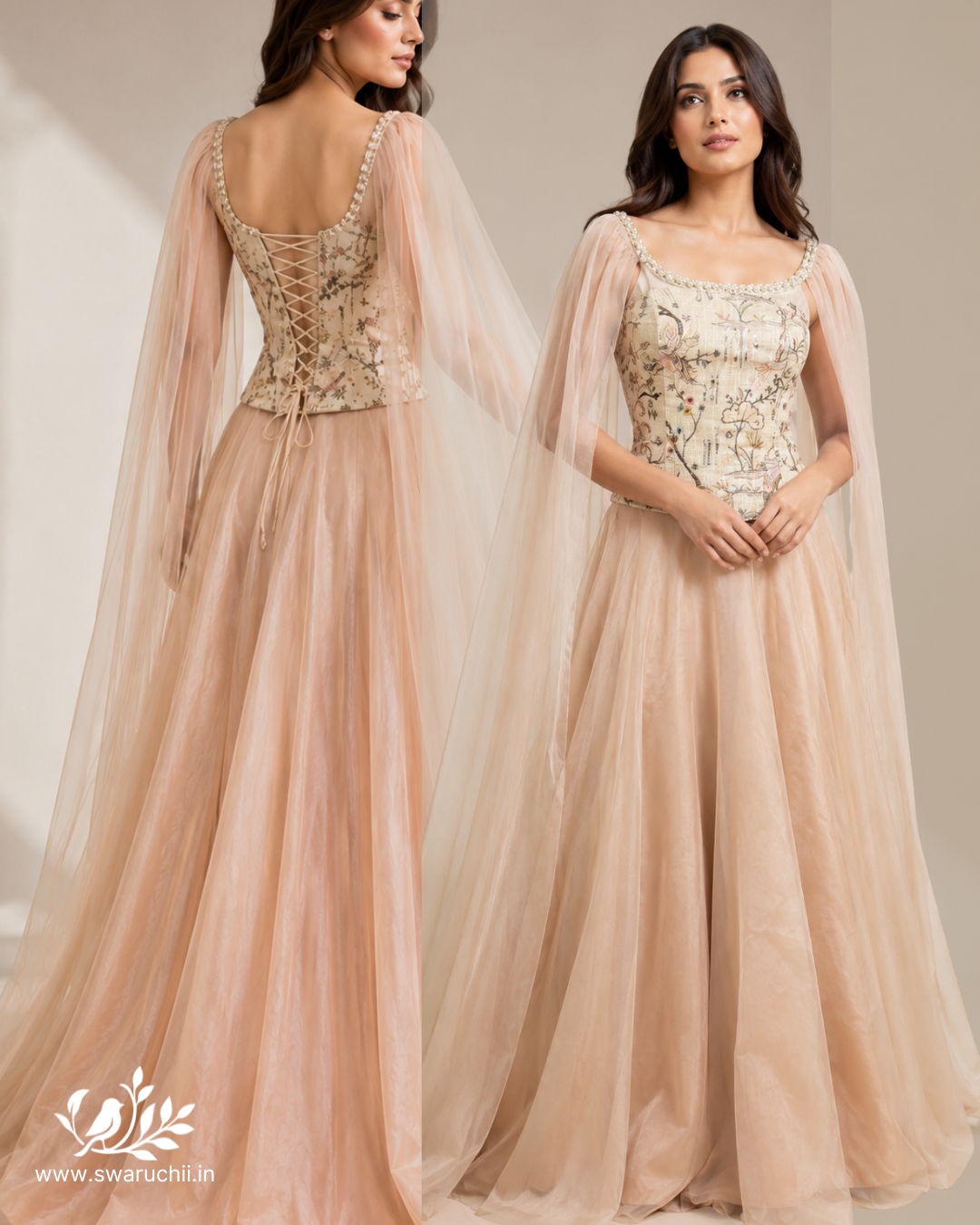 Blush Embroidered Corset Top & Flared Skirt Set