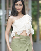 One Shoulder Ruffle yellow Crop top