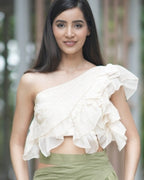 One Shoulder Ruffle yellow Crop top