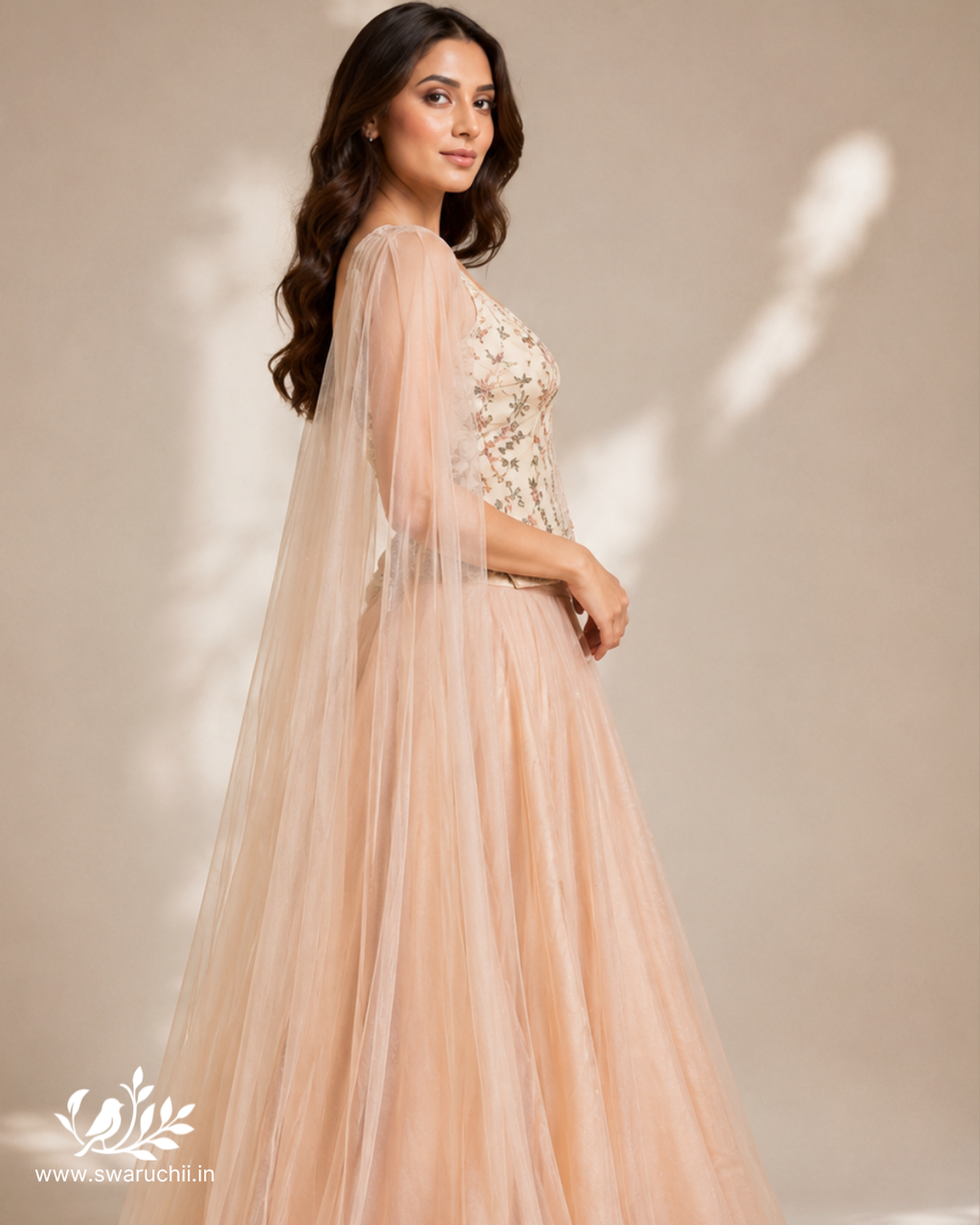 Blush Embroidered Corset Top & Flared Skirt Set