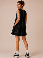 Black V-Neck A-Line Mini Dress