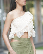 One Shoulder Ruffle yellow Crop top