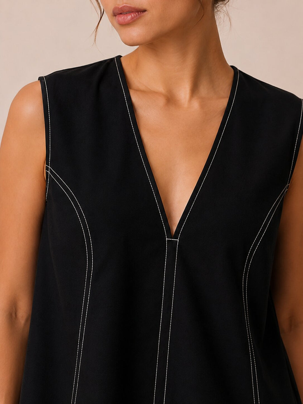 Black V-Neck A-Line Mini Dress