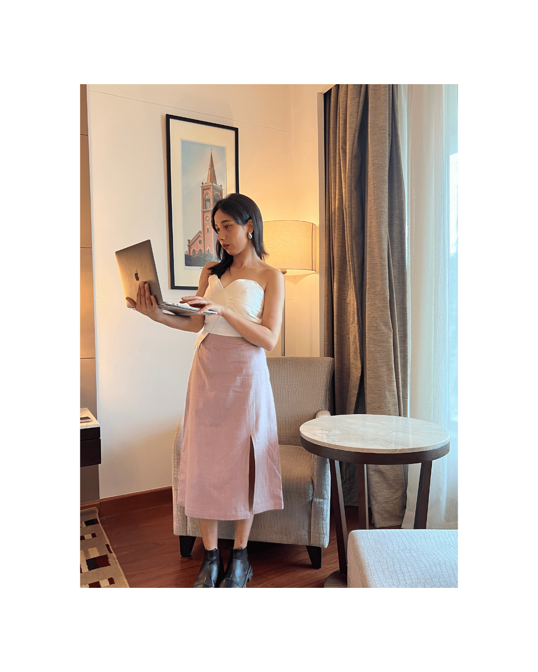 White Tube Top with Pencil Khadi Skirt