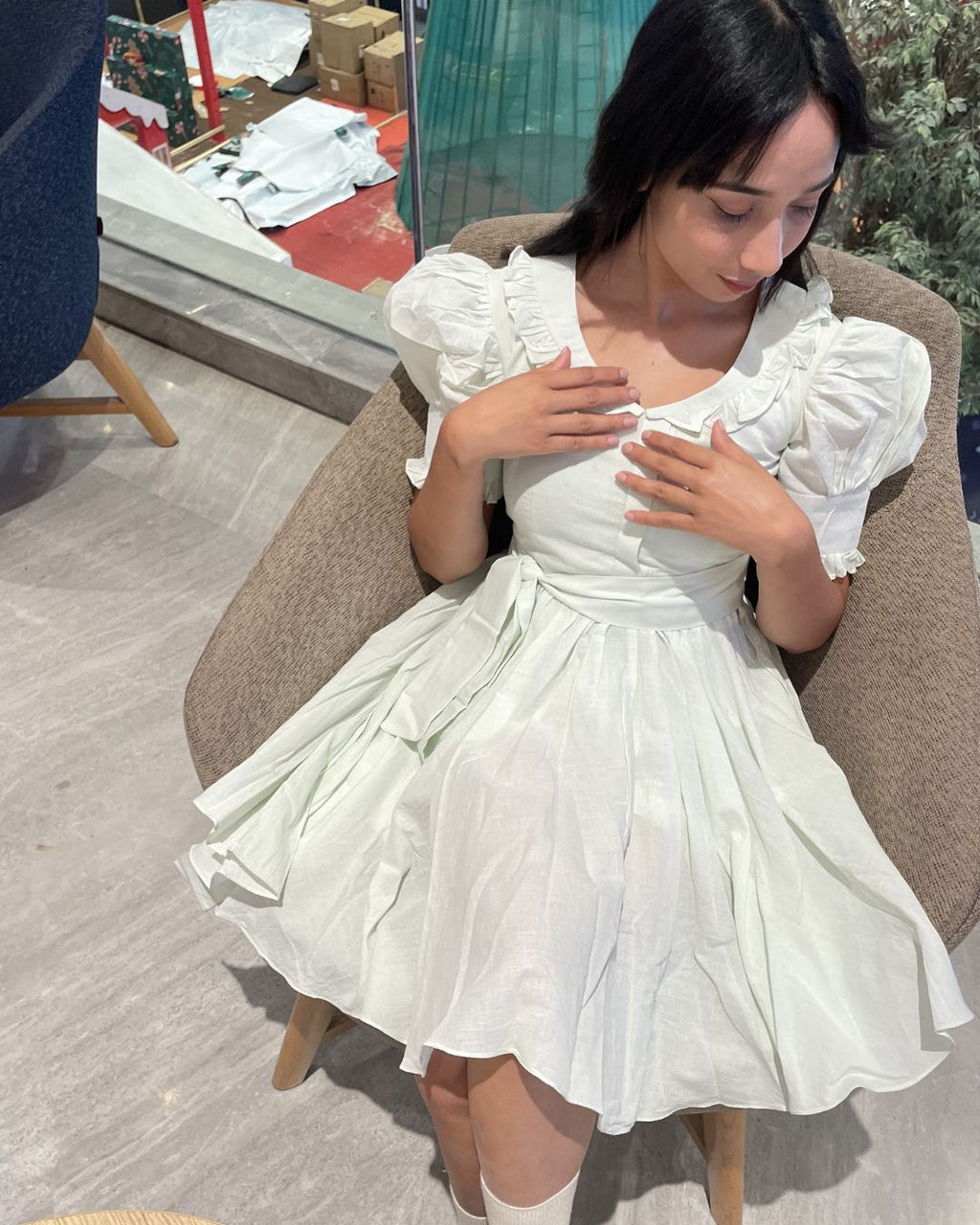 Light Green Vintage Cotton Mini Dress