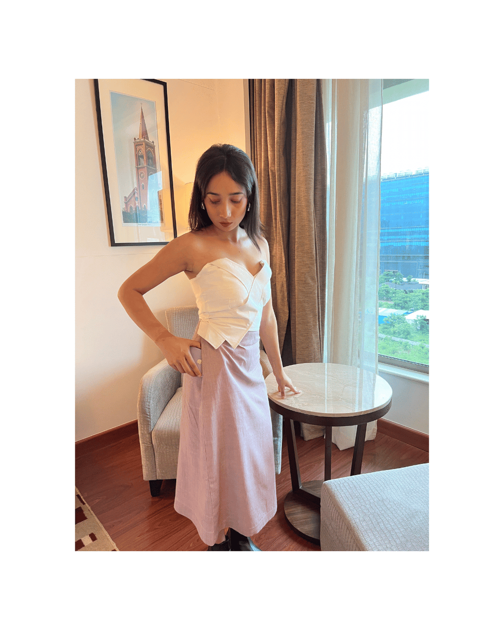 White Tube Top with Pencil Khadi Skirt