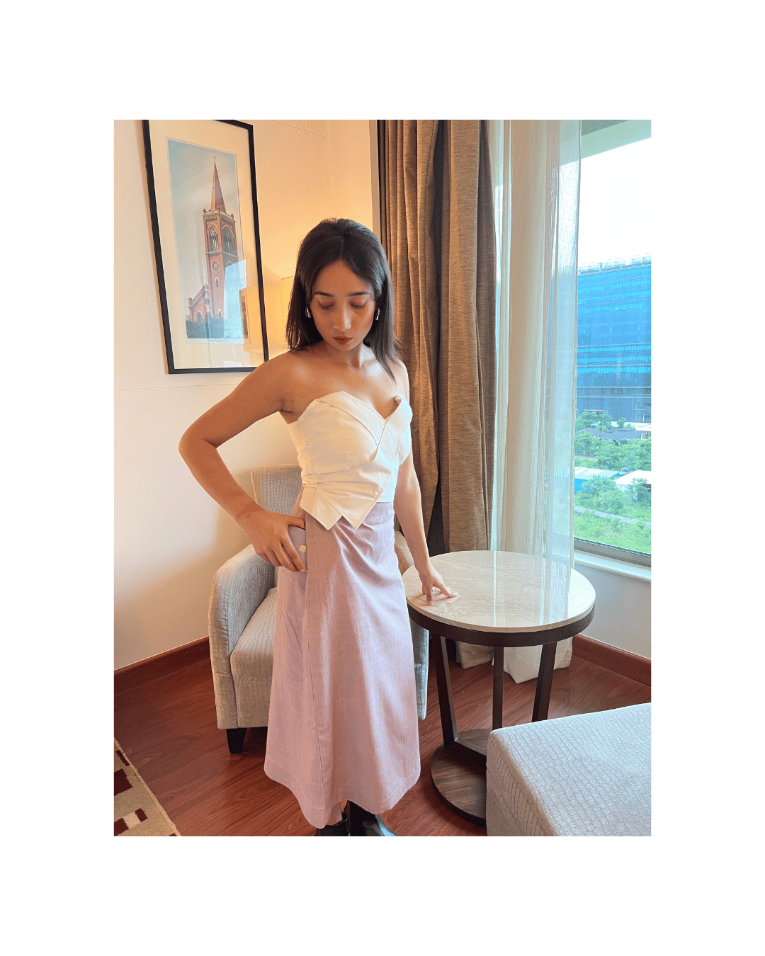 White Tube Top with Pencil Khadi Skirt