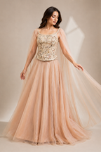 Blush Embroidered Corset Top & Flared Skirt Set