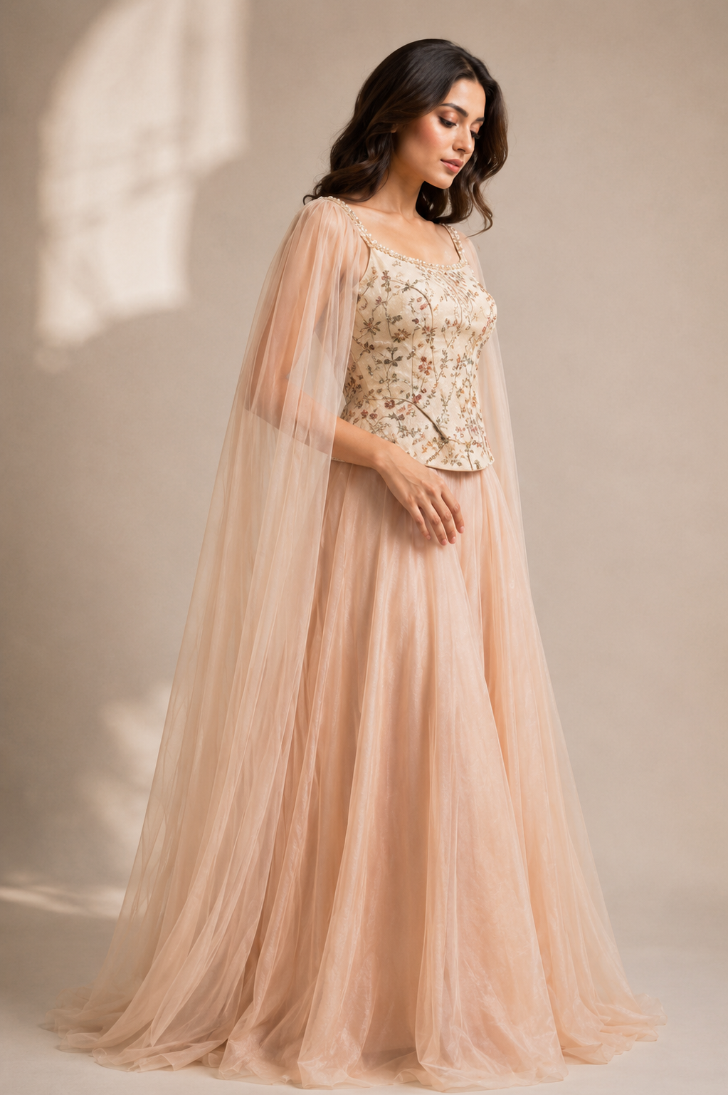 Blush Embroidered Corset Top & Flared Skirt Set