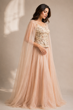 Blush Embroidered Corset Top & Flared Skirt Set