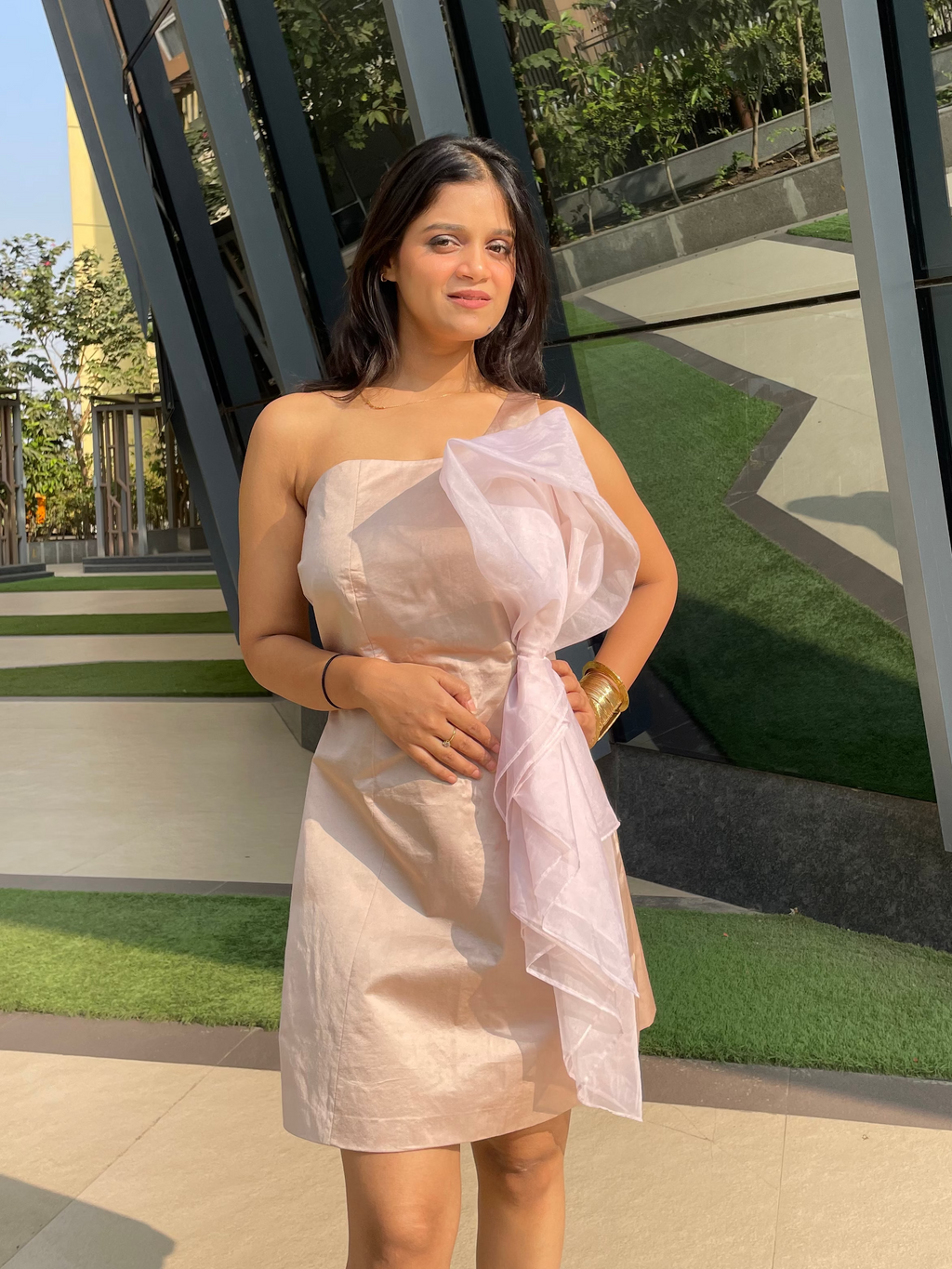 Blush Party Wear One-Shoulder Dress