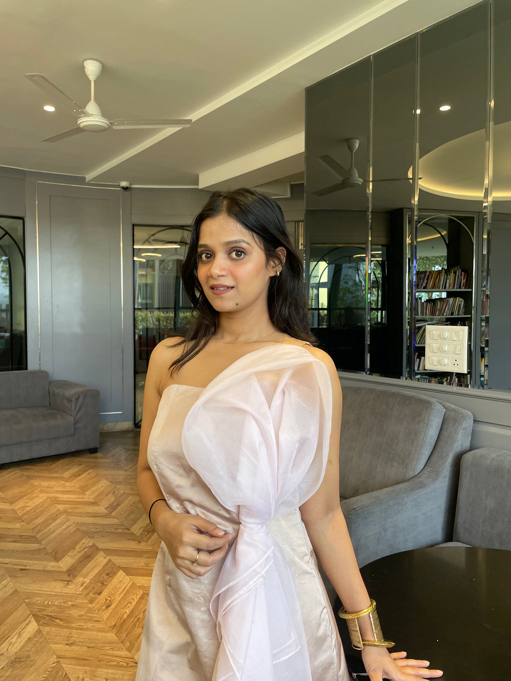 Blush Party Wear One-Shoulder Dress