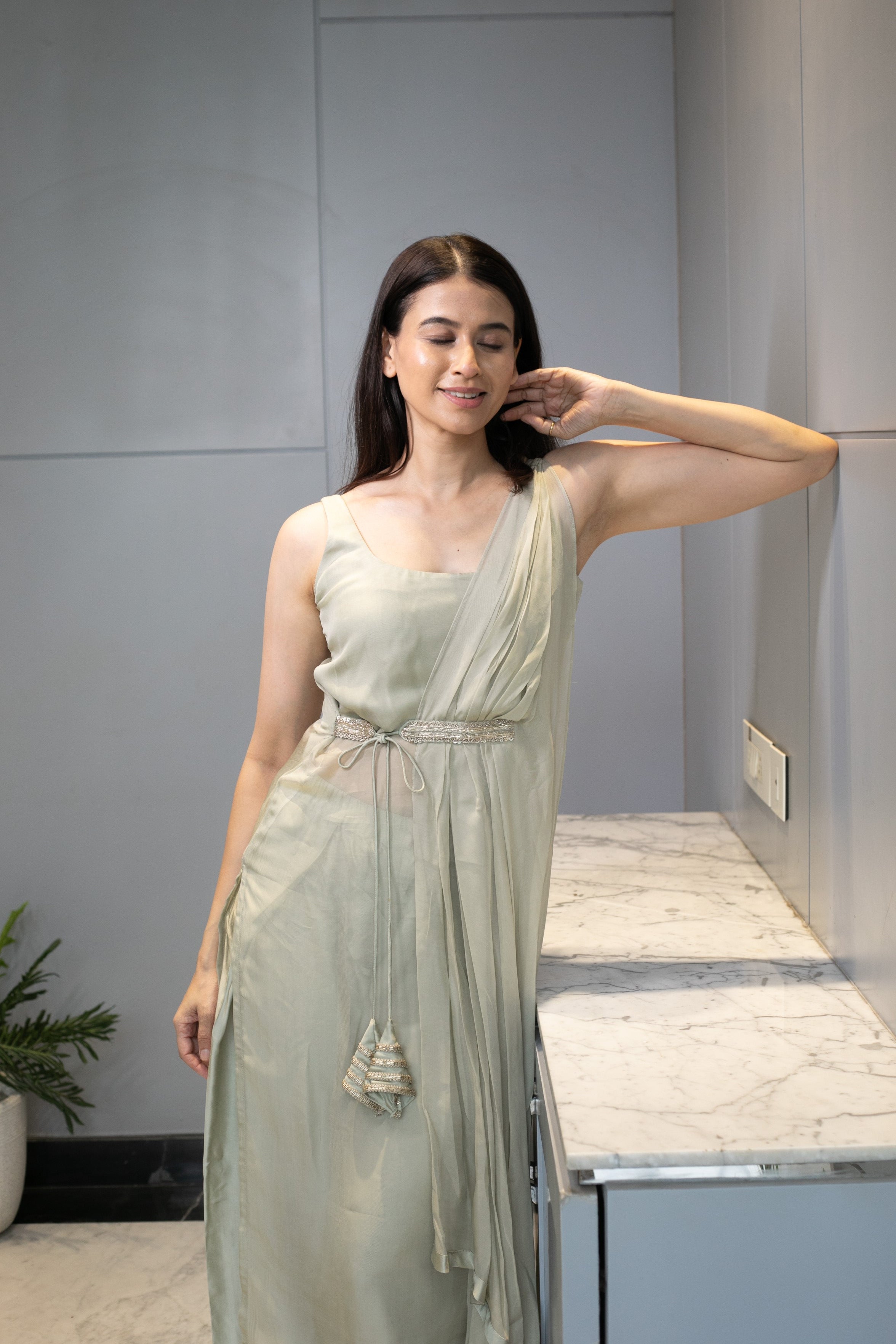 Sage Drape - Mint Indo-western Kurta Set