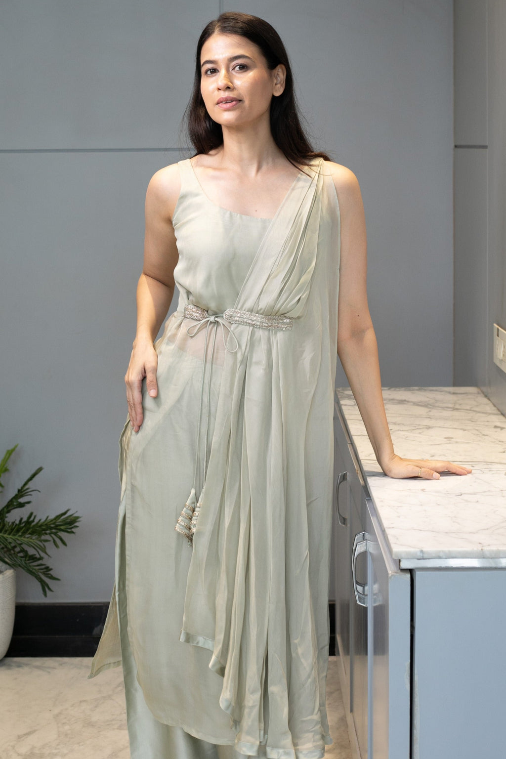 Sage Drape - Mint Indo-western Kurta Set